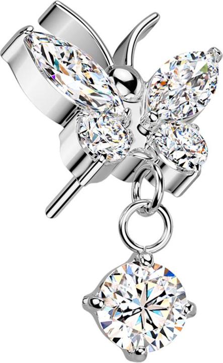 Actual product image Star Piercing Threadless Schmetterling silber Kristalle silber Anhänger Kristall silber (without brass, Titanium)