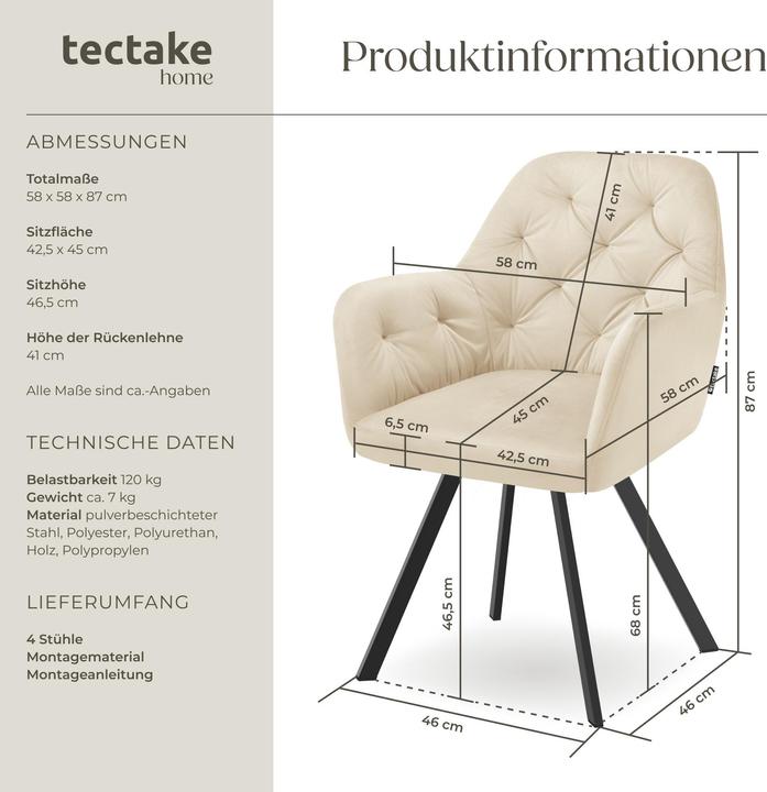 Image du produit tectake Fauteuil pivotant en velours Lucia, rembourré