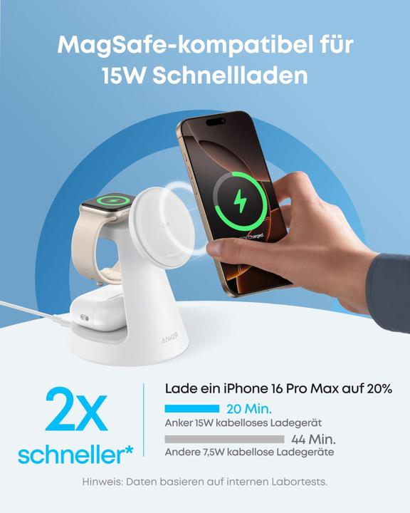 Produktbild Anker MagGo 3-in-1 Charging Station wireless white (15 W)