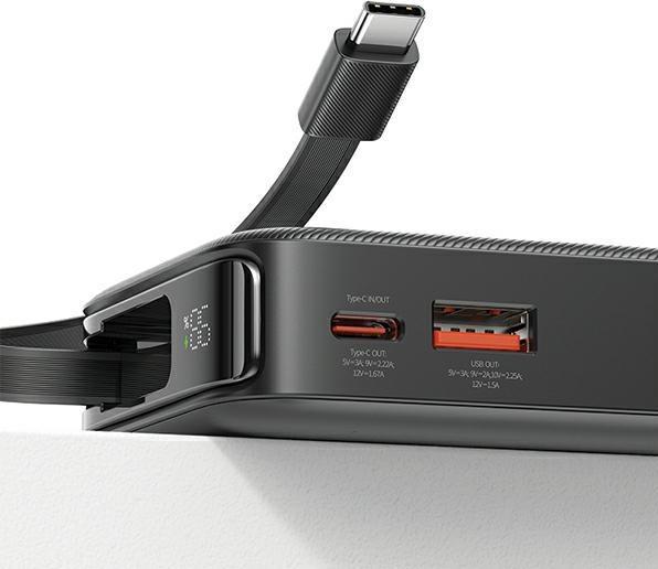 Produktbild Usams Powerbank ze zwijanym kablem USB-C Retractable 10000 mAh PD 20W Fast Charge XY Series czarny/b (10000 mAh, 50 W, 37 Wh)