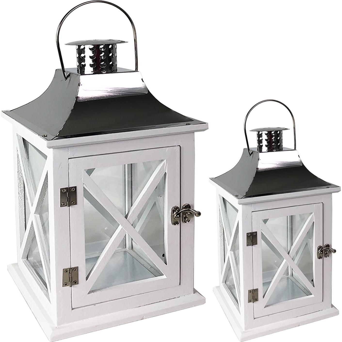 Thumbnail - Mojawo, Laterne, 2er XXL Holz-Laternen-Set Windlicht Gartenlaterne Weiss Edelstahldach (2 x)