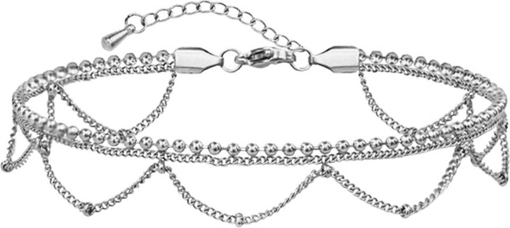 Star Piercing Fusskette silber Kugeln und Wellen (ohne Messing, Chirurgenstahl 316L)