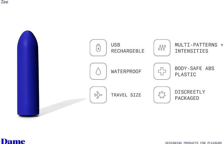 Actual product image Dame Products Zee Bullet Vibrator Periwinkle