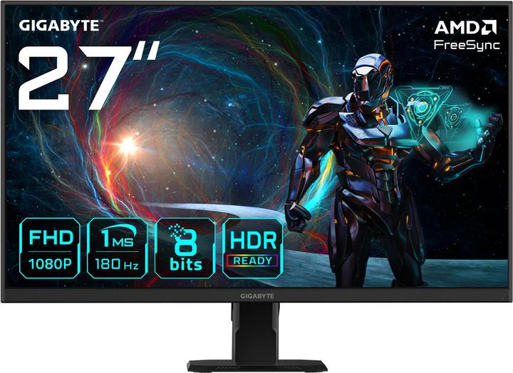 Gigabyte GS27FA 27" FHD Gaming Monitor - 1920 x 1080, 180Hz, 1ms, 300 cd/m², FreeSync, HDR Ready, HDMI 2.0, D (1920 x 1080 pixels, 27")
