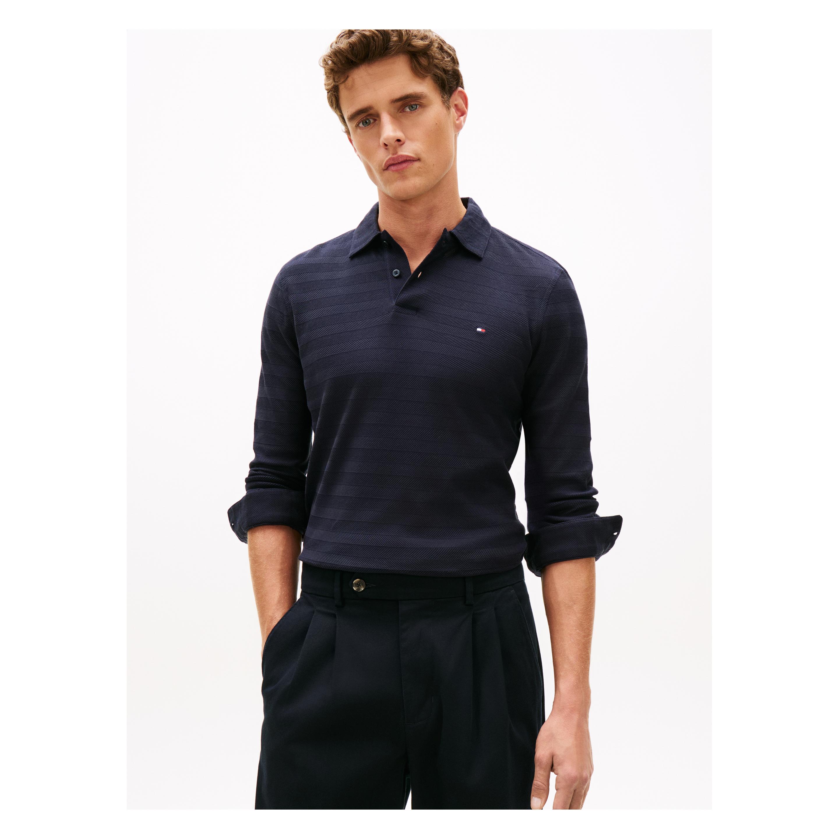 Tommy Hilfiger, Herren, Shirts, Ls Herringbone Reg Polo, Blau, (M)