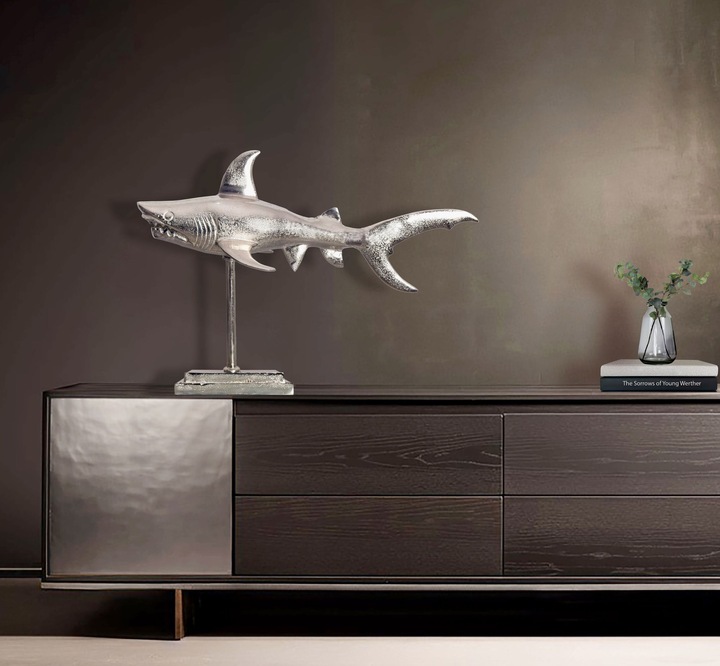 Produktbild FineBuy Deko Hai 70 cm Aluminium Wohndeko Design Dekoration Maritim Modern Alu