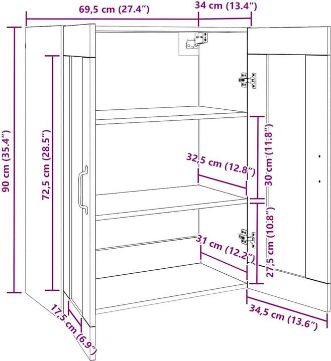 Actual product image vidaXL Wandschrank (69.5 x 34 x 90 cm)
