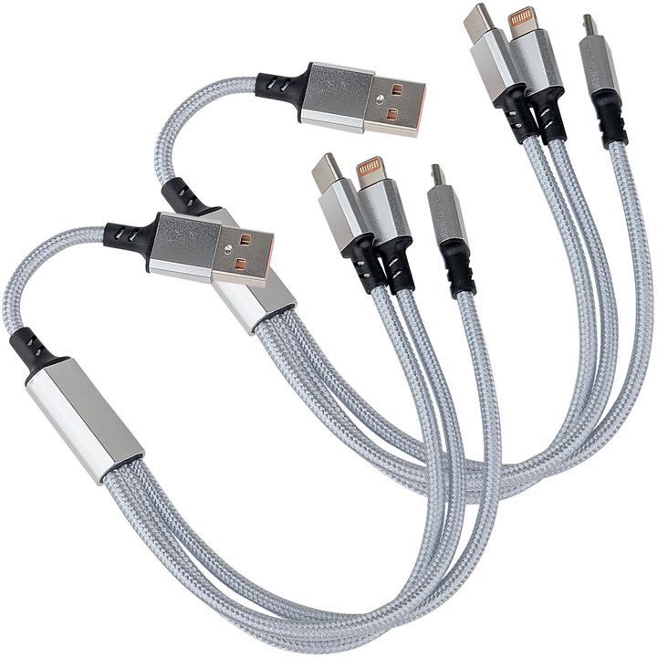 Produktbild Ideoon 2er Set 3in1 Universal USB-Schnellladekabel, 25 W, 30cm (0.30 m, 25 W)