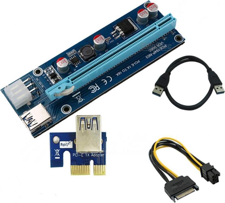 Produktbild PowerGuard PCI-E Express Riser Card 1x to 16x USB 3.0 60cm SATA Crypto Mining