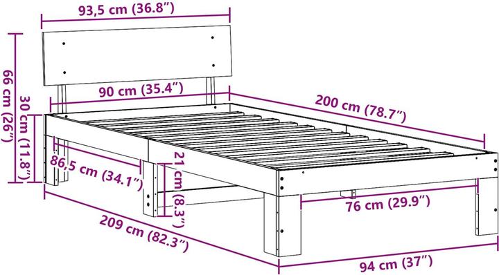 Actual product image vidaXL Bedstead (90 x 200 cm)