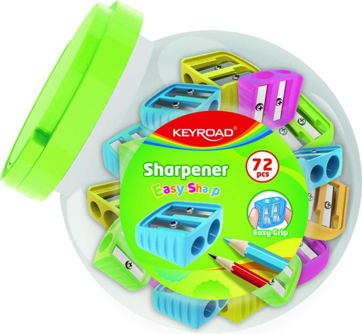 Keyroad Temperino in plastica facile da affilare, doppio, 72 pezzi, in tubetto, colori misti