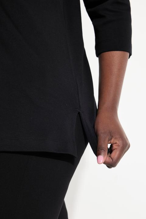 Image du produit Ulla Popken T-shirt à manches 3/4 et col calice en coton Pima, ligne en A (46, 48)