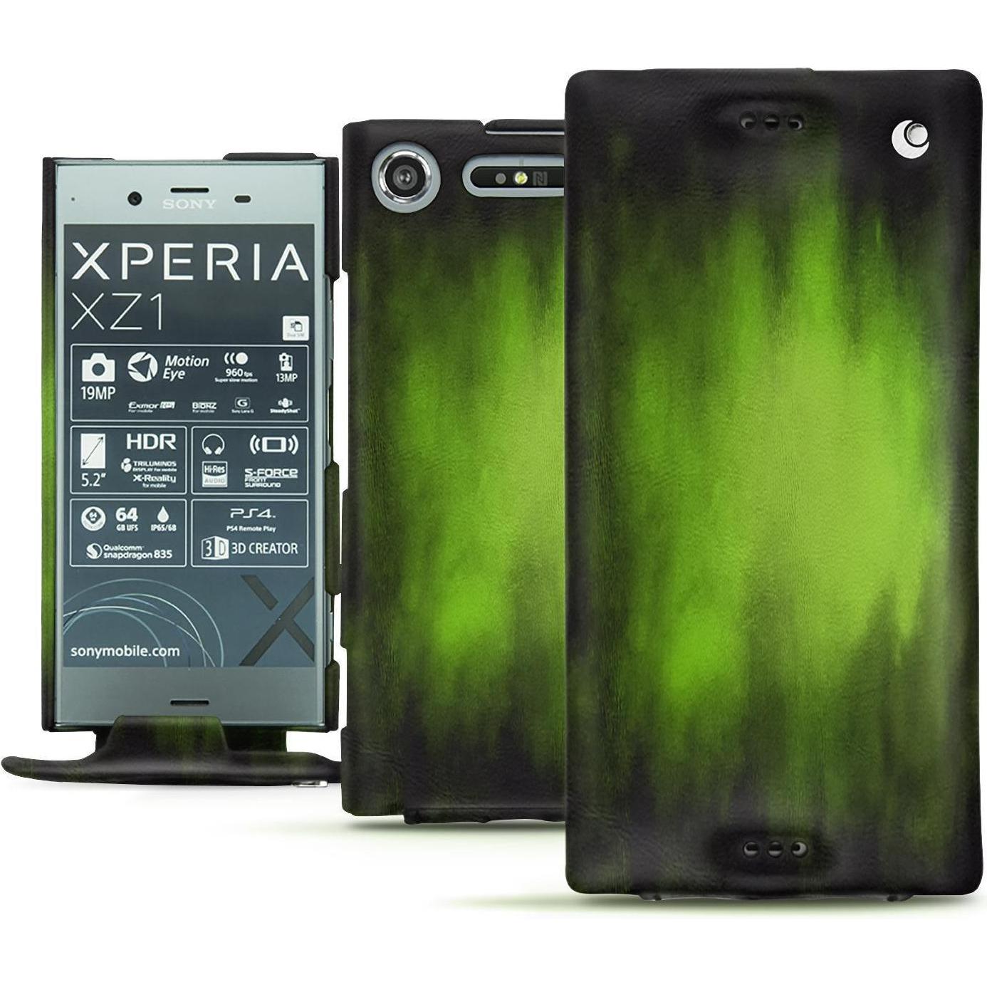 Noreve Lederschutzhülle vertikal (Sony Xperia XZ1), Smartphone Hülle, Grün