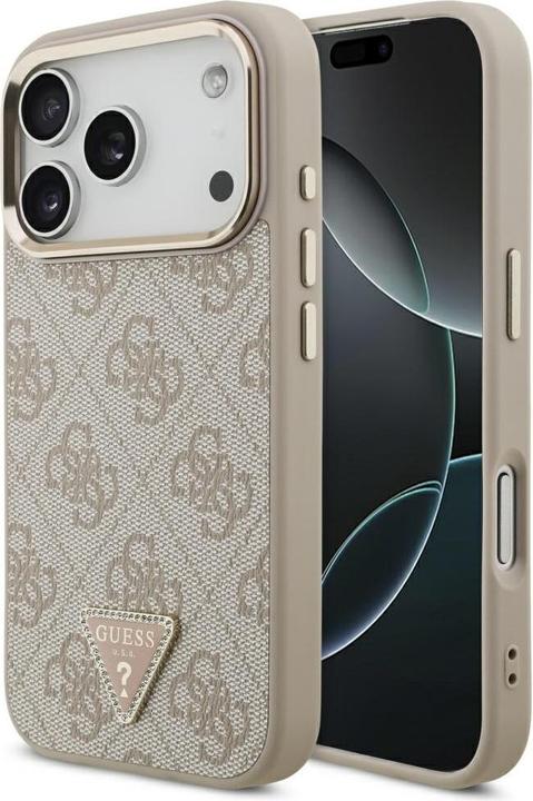 Guess Case Magsafe 4G PU Leather Case With Triangle Logo And Gold Metal Camera Frame For iPhone 17 P (Apple iPhone 17 Pro Max)