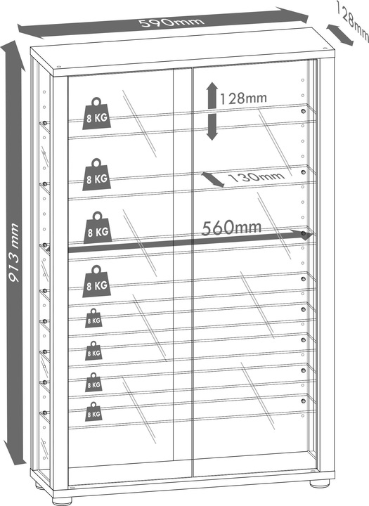 Image du produit VCM Vitrine de collection vitrine sur pied vitrine en verre étagère en verre vitrine "Lumo Mini miroir (59 x 18 x 91 cm)