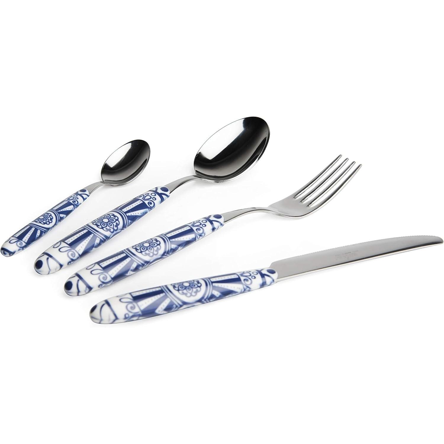 Excelsa Boheme Blue Cutlery Set Stainless Steel Plastic Handle 24Piece, Posate, Blu