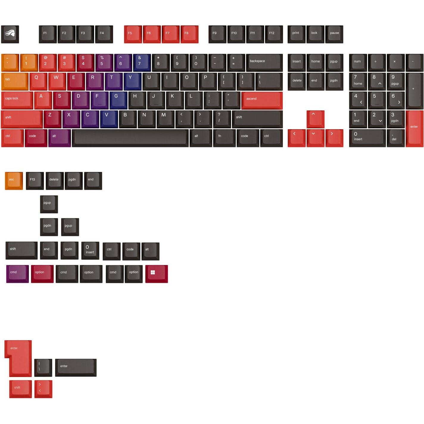 Glorious GPBT Gradient Keycaps, ANSI Layout (US), PBT, Dye-Sub - Celestial Fire, Keycaps
