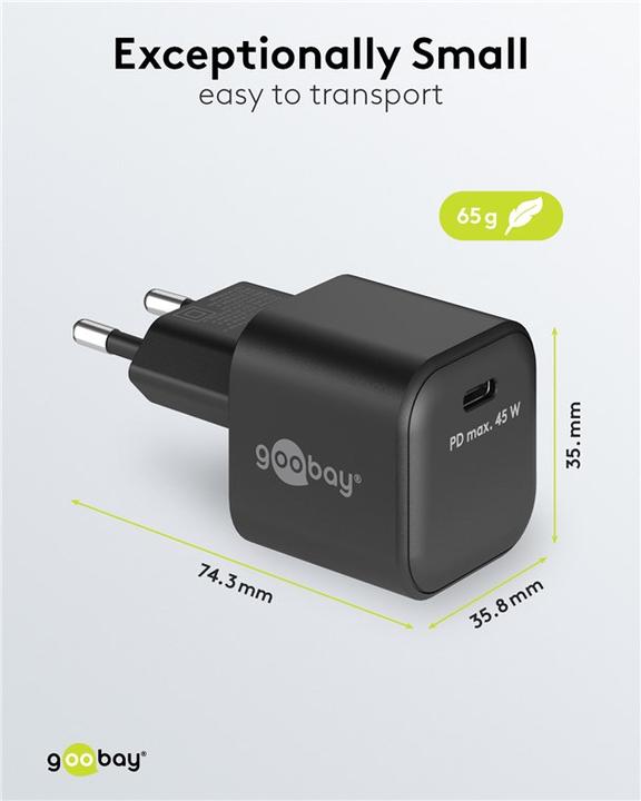 Actual product image Goobay USB C Nano Quick Charger with GaN technology (45 W)