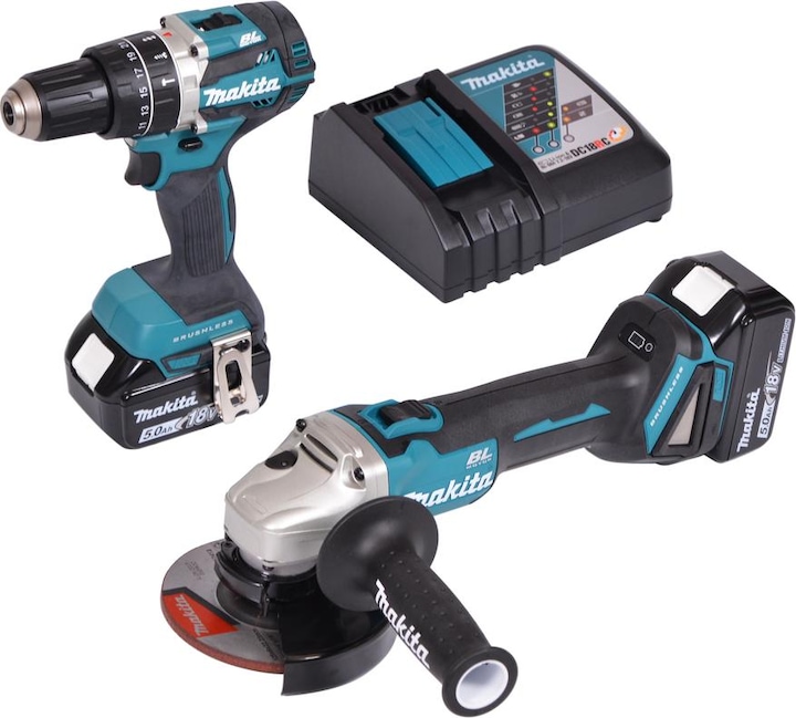 Produktbild Makita DLX2210TJ1 18V Li-Ion accu klopboor-/schroefmachine (DHP484Z) & haakse slijper (DGA506) combiset in