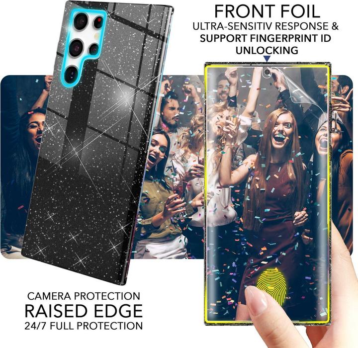 Produktbild Nalia Glitzer Silikon Hülle mit 2x Displayschutz (Samsung Galaxy S23 Ultra)