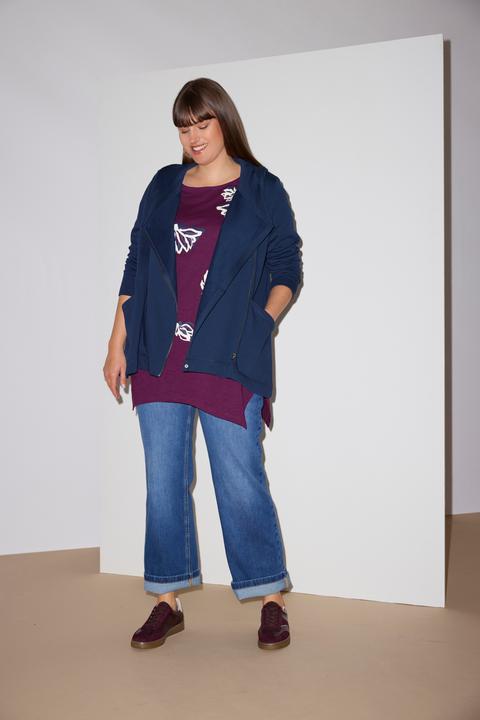 Image du produit Ulla Popken Veste à capuche en molleton de coton bio, coupe asymétrique (60)