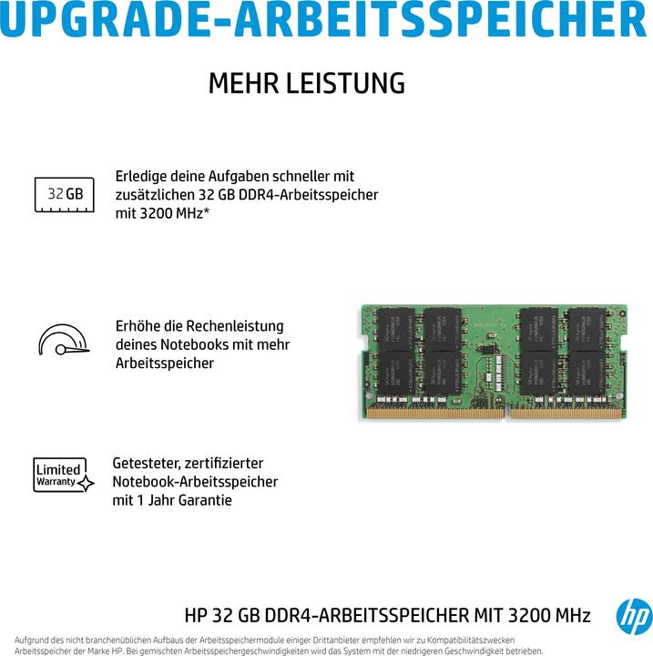 Image du produit HP DDR4 3200 SODIMM Mem Asia (1 x 32GB, 3200 MHz, RAM DDR4, SO-DIMM)