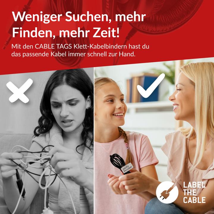 Actual product image Label-the-cable LTC CABLE TAGS, Klett Kabelfahnen beschriftbar 10er Set schwarz (Velcro cable ties, 90 mm, 10 pcs.)