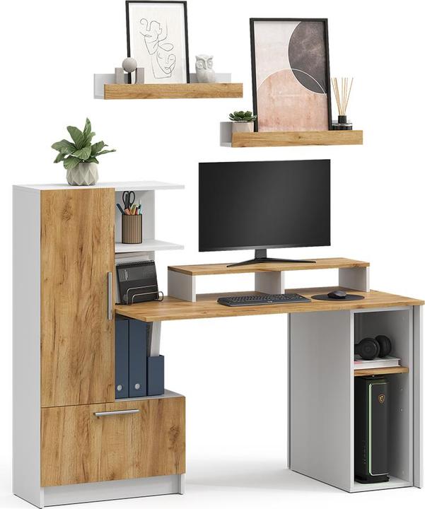 Produktbild Vicco Schreibtisch Tomy, Weiss/Goldkraft Eiche, 150 x 59 cm 5er Set
