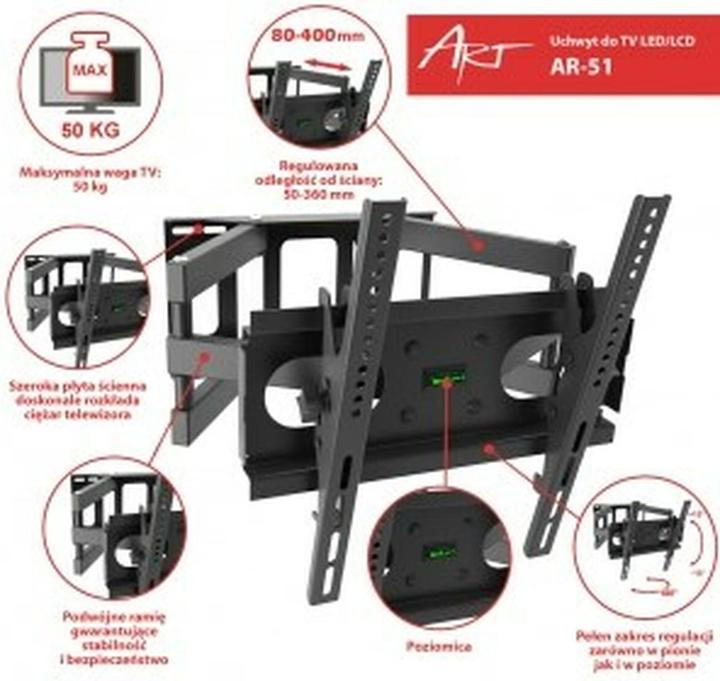 Produktbild Art Uchwyt ścienny do telewizora AR-51 (Obrotowy, ścienne, Uchylny - 60" max. 50kg) (Wand, 50 kg, 23" - 60")