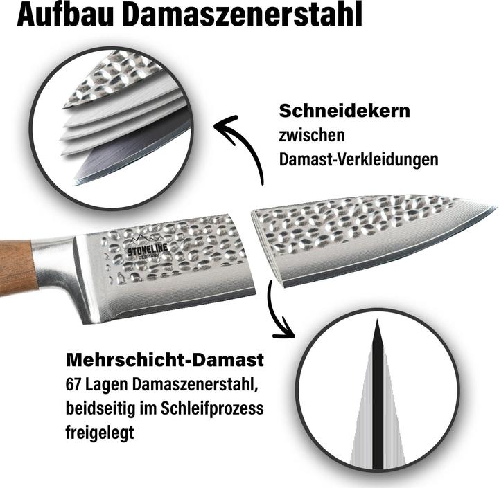 Produktbild Stoneline Hammerschlag Kochmesser 34 cm, aus Damaszenerstahl (20 cm)