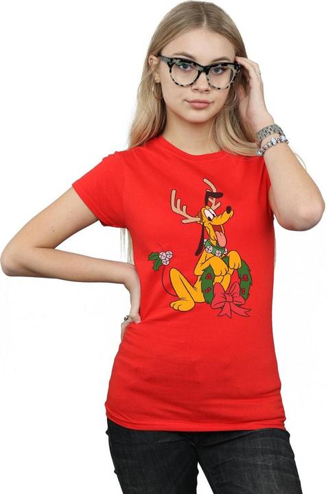 Actual product image Disney Womens/Ladies Pluto Christmas Reindeer Cotton T-Shirt (M)