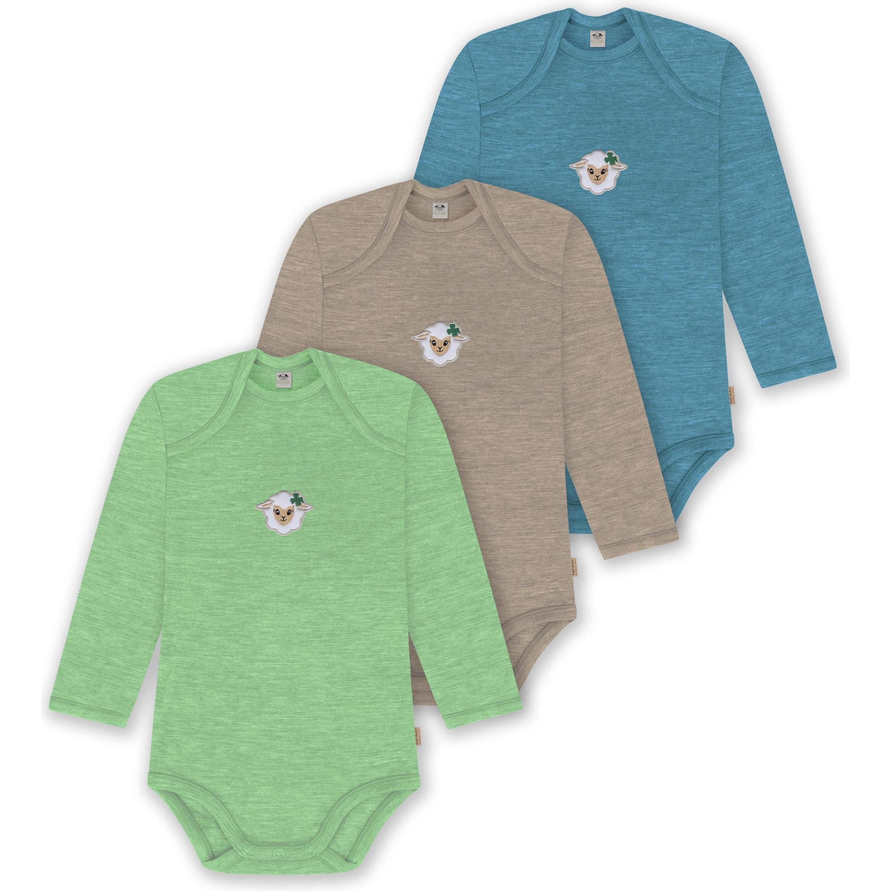Normani, Herren, Body, 3er Pack Baby Merino Body Langarm „Auckland" - 9383, Blau, (56)