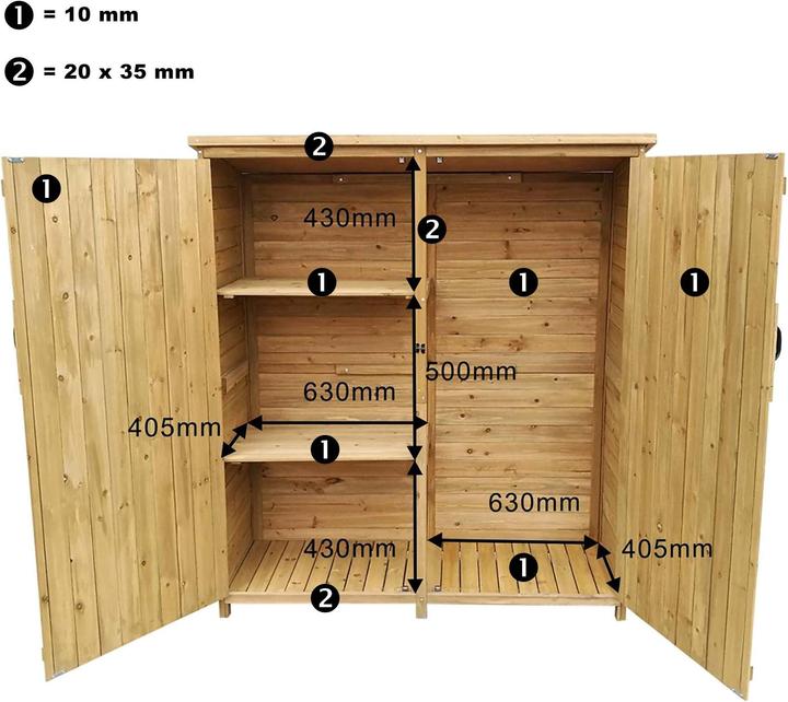 Produktbild Wiltec Gartenhaus 2 Flügel Tür 1350x500x1540mm Fichtenholz Gerätehaus Bitumen