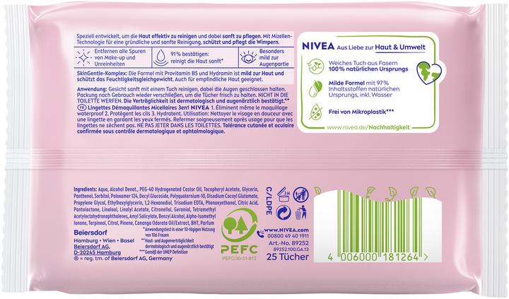 Nutritional values and ingredients NIVEA 3-in-1 Mizellen (Facial cleansing wipes, 25 ml)