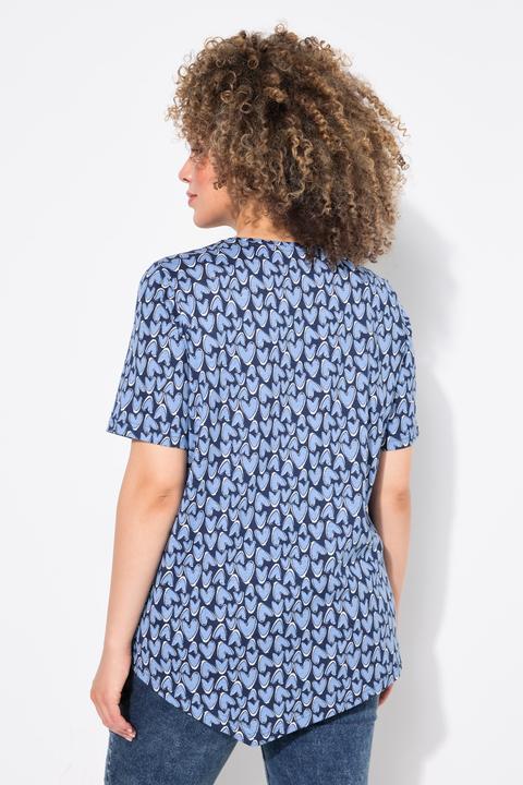 Image du produit Ulla Popken T-shirt imprimé petits coeurs, base en pointe, col en V et manches courtes (42, 44)