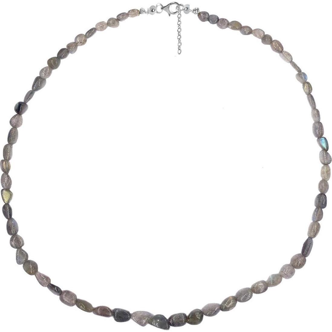 Xen, Halsschmuck, Labradorit - Collier Trommelstein 45 + 5 cm 925 Silber, (925 Sterling Silber, 45 cm)