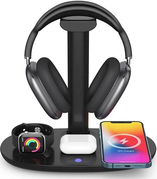 Produktbild PhoneLook 4 in 1 moderne 30W Ladestation wireless mit Kopfhörerhalterung für AirPods Max, iPhone, AppleWatch (30 W)