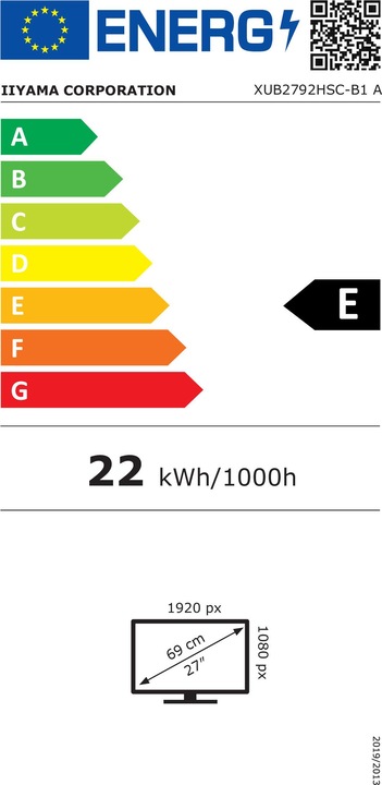Energy Label iiyama ProLite XUB2792HSC-B1 (1920 x 1080 pixels, 27")
