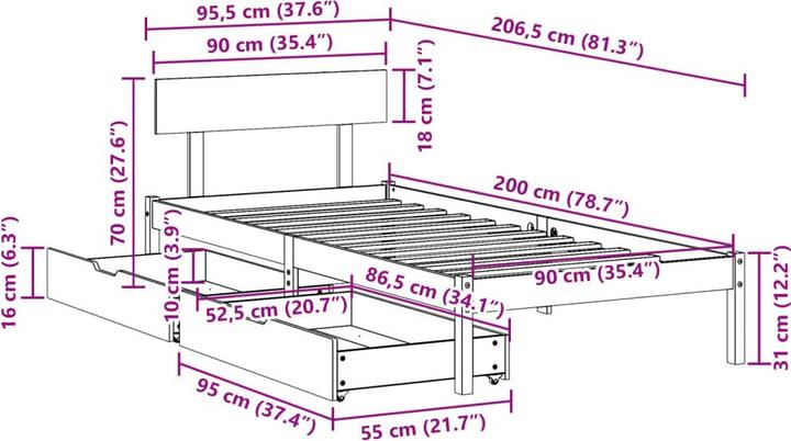 Image du produit vidaXL Bettrahmen (90 x 200 cm)