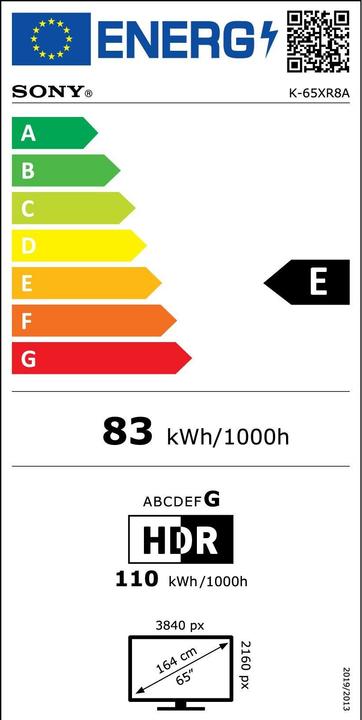 Label énergétique Sony K65XR8APAEP (65", Bravia 8A, OLED, 4K, 2025)