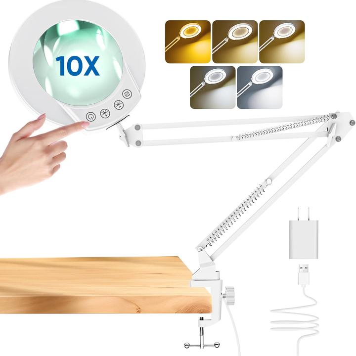 Mandland Beleuchtete Schreibtischlupe mit Klemme und Dimmbarkeit