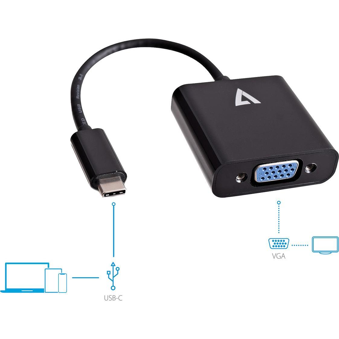 Thumbnail - V7 USB-C zu (VGA, 20.50 cm), Data + Video Adapter, Schwarz