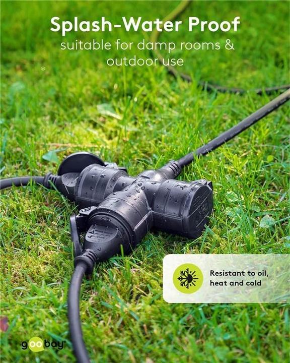 Actual product image Goobay Triple outdoor extension cable, 25 m, black (25 m, CEE 7/7)