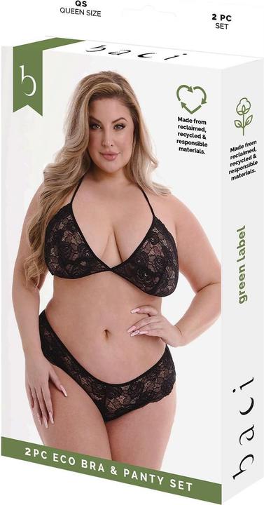 Produktbild Baci XGEN 2Pc Eco Bra & Panty Set - Elegant Black Lace Bra and Panty Set - Size Q (UK Size 14-20) (14, 15, 16, 17, 18, 19, 20)