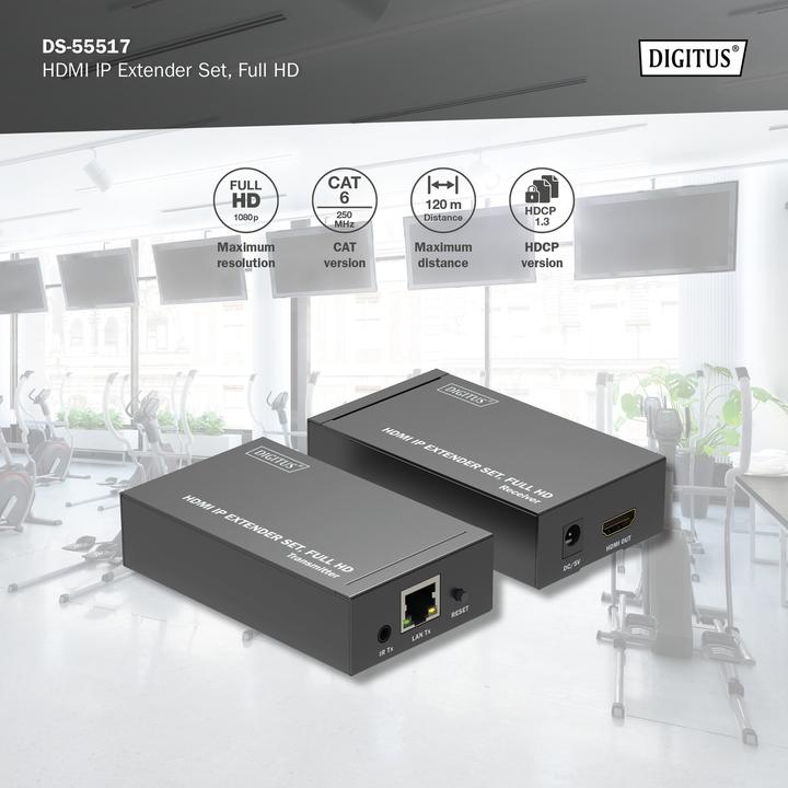 Actual product image Digitus HDMI IP Video Extender Set, 120m Full HD, 1080p