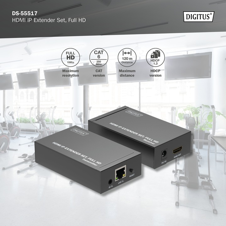 Actual product image Digitus HDMI IP Video Extender Set, 120m Full HD, 1080p