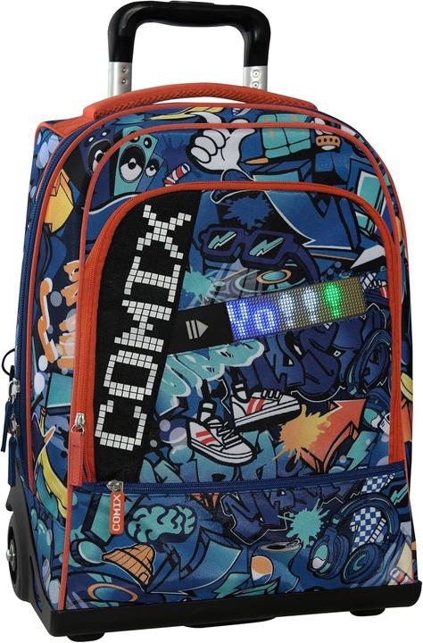 Actual product image Comix Ultra Bright School Backpack Trolley with LED Display, Large Compartments, Interchangeable Wheels