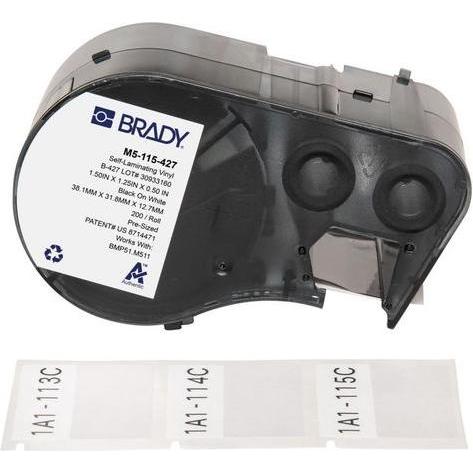 Brady, Etiketten, M5-115-427, selbstlaminierendes Vinyl, Schwarz auf weiss/Transparent, 38.10 x 12.70(31.75) mm