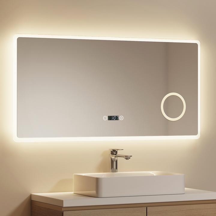 Emke Bathroom Mirror With Lighting 100*60cm, 3X Magnification, Fog-Free, 3 Colour Temperatures&Dimmable (100 x 60 cm)