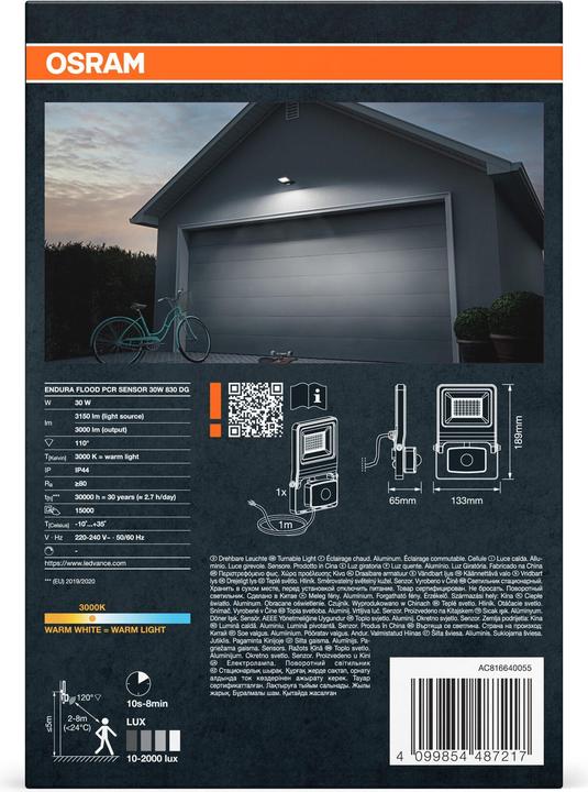 Actual product image Osram LED Fluter ENDURA Flood Sensor Warm White PCR Warm weiss 4099854487217 (3000 lm, IP44, IP65)